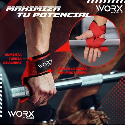Imagen 2 del producto Straps Correas Levantamiento Pesas Gym Set 2 - Rojo