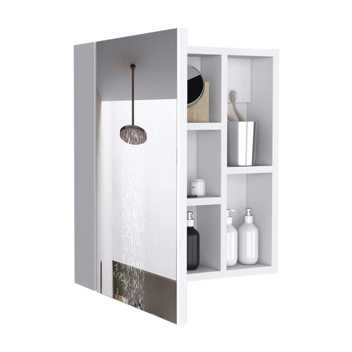 FMFURNITURE - Botiquin 1 Puerta Con Espejo - Blanco 49.7x45x12.2 cm