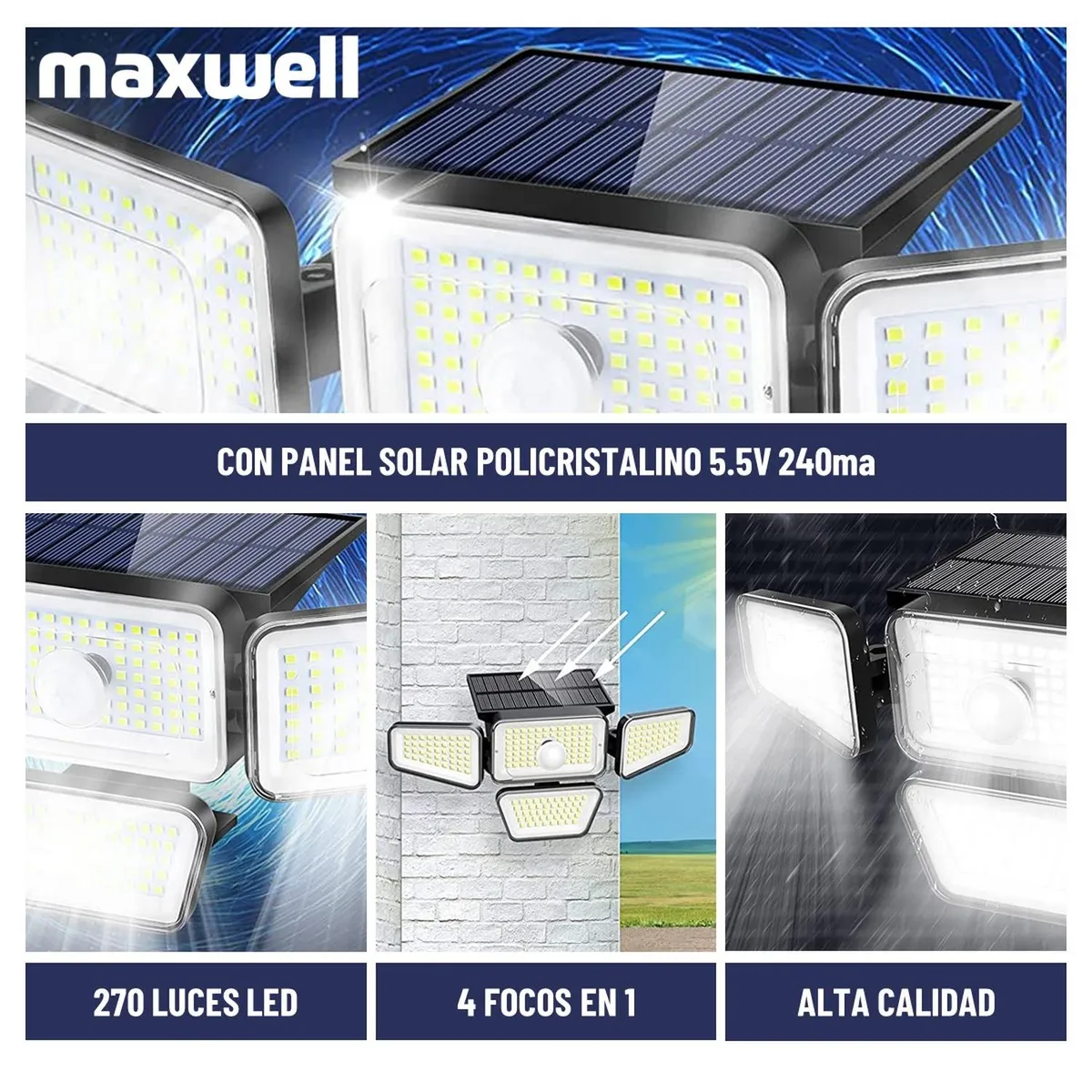MAXWELL - Foco Led Solar Exterior Sensor 4 Direcciones - Blanco…