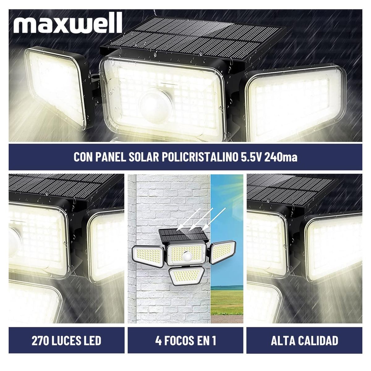 MAXWELL - Foco Led Solar Exterior Sensor 4 Direcciones - Amarillo…
