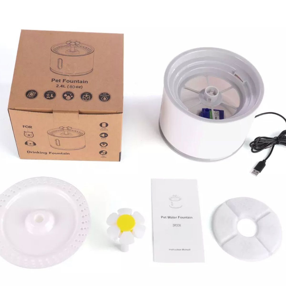 GENERICO - Bebedero Para Gatos o Perros + 4 Filtros Con Luz Led