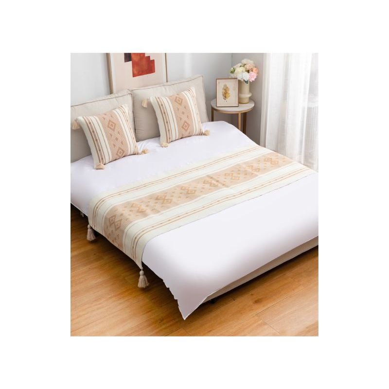 GENERICO - Piecera de Cama Croché 2 Plazas King - Beige Rombo