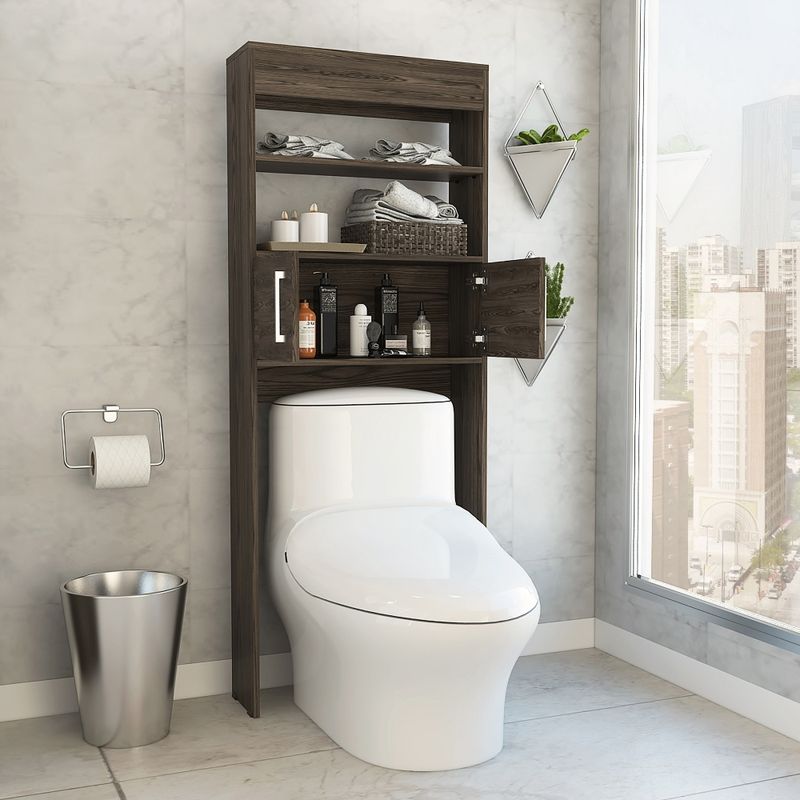 FMFURNITURE - Optimizador De Baño Con 2 Puertas - Café Oscuro 160x62.4x20.3 cm