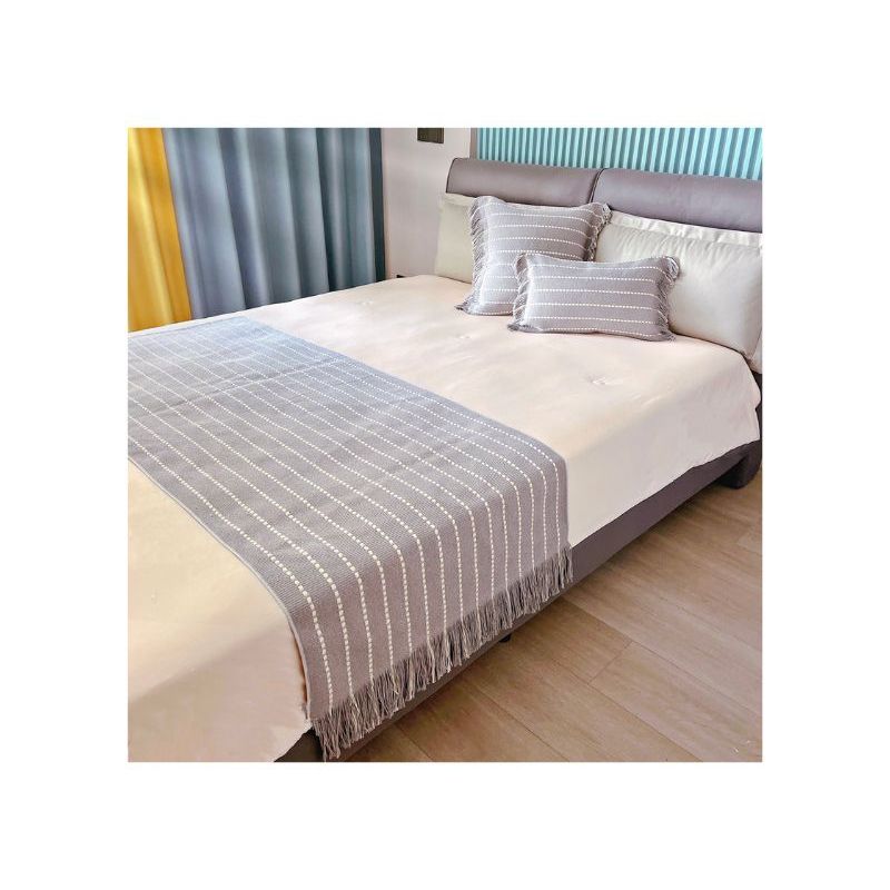 GENERICO - Piecera de Cama con Flecos 2 Plazas King - Gris