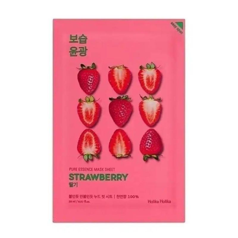 HOLIKA HOLIKA - Mascarilla de Algodón Coreana Pure Essence Mask Sheet Strawberry.