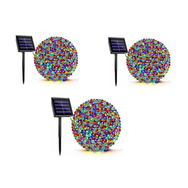 GENERICO - Pack x3 Luces Solares Guirnalda 20 Metros 200 Led Multicolor Navidad