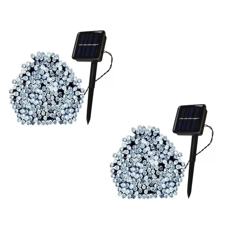 GENERICO - Pack x2 Luces Solares Guirnalda 20 Metros 200 Led Blanco Frio Navidad