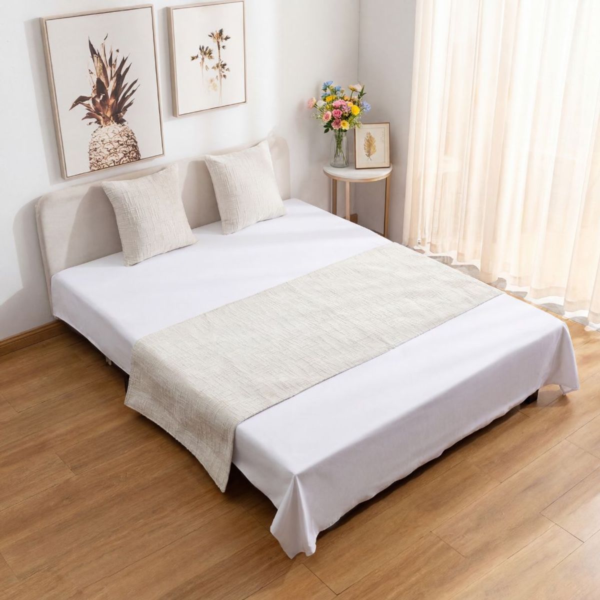 GENERICO - Piecera de Lino 2 Plazas 70 x 210 cm Crema
