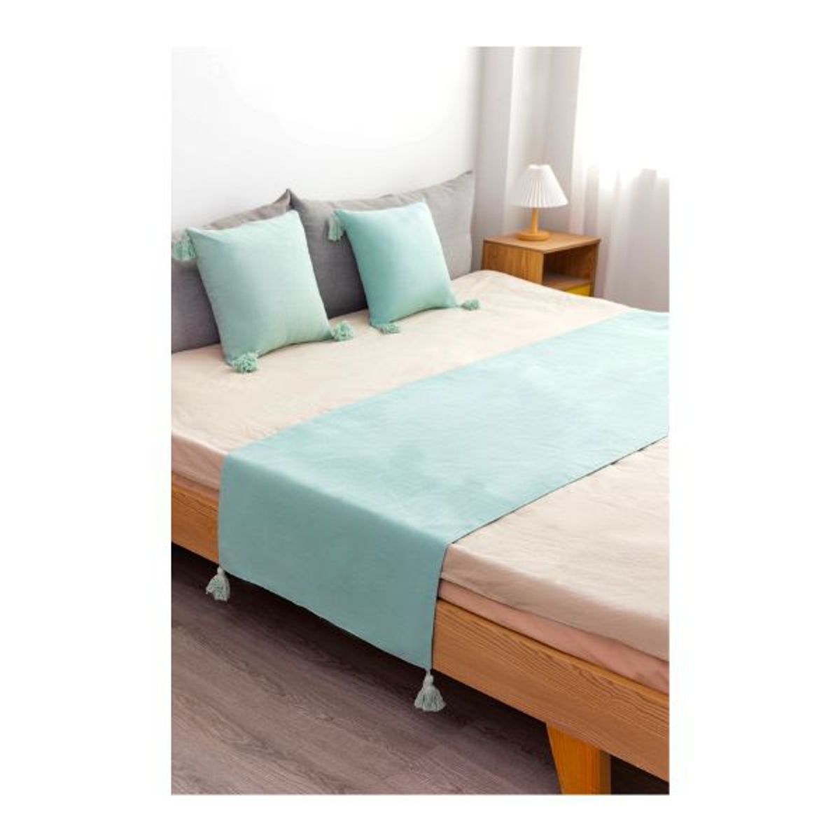 GENERICO - Piecera de Lino 2 Plazas 70 x 210 cm Celeste