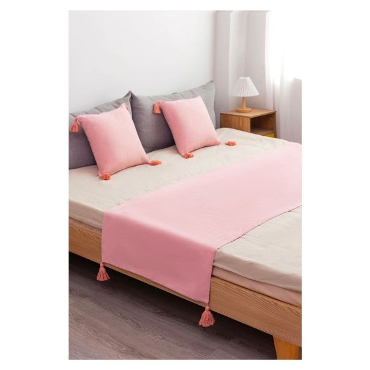 GENERICO - Piecera de Lino 2 Plazas 70 x 210 cm Rosado