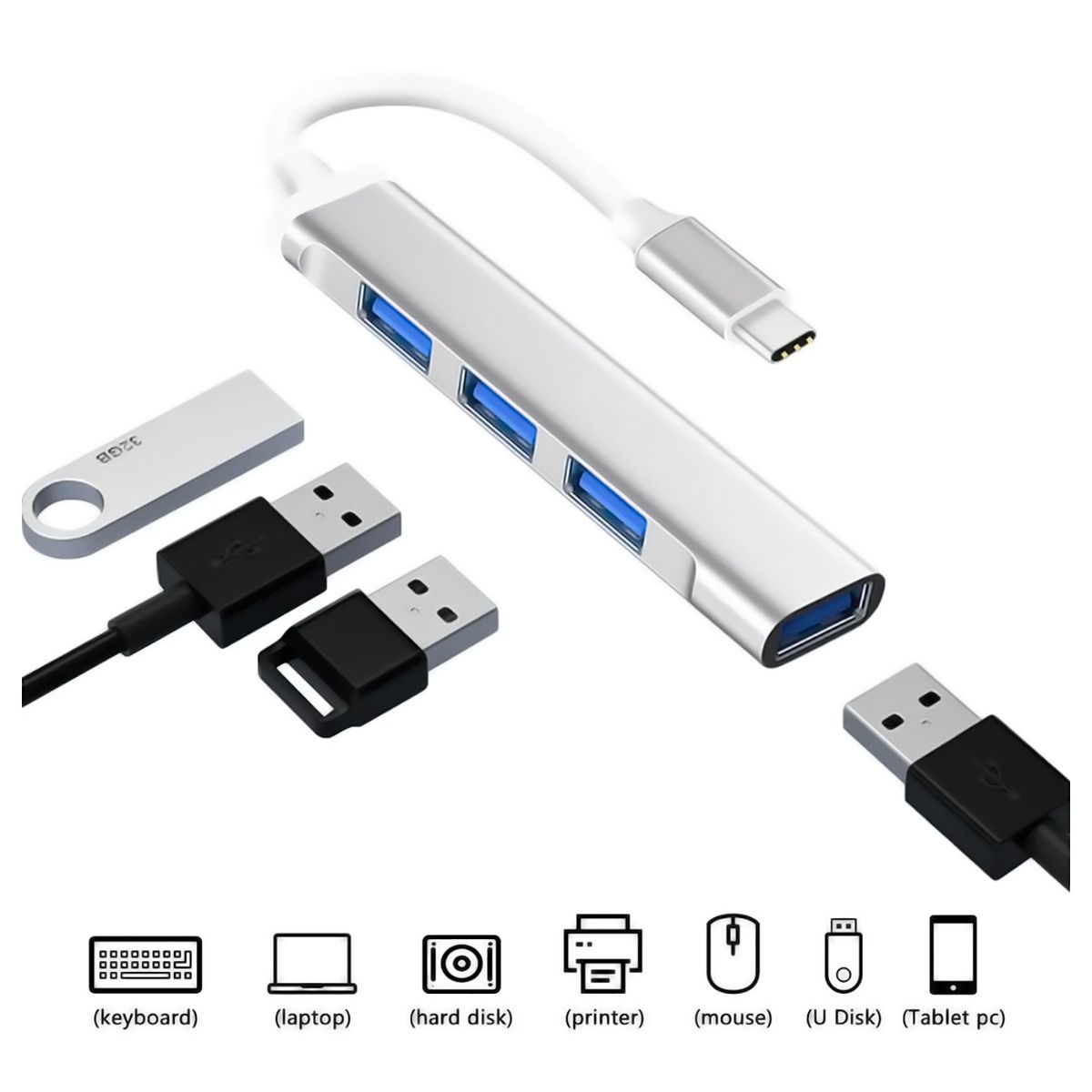 GENERICO - Hub Usb 4 Puertos 3.0 Ultra Slim Para Pc Notebook