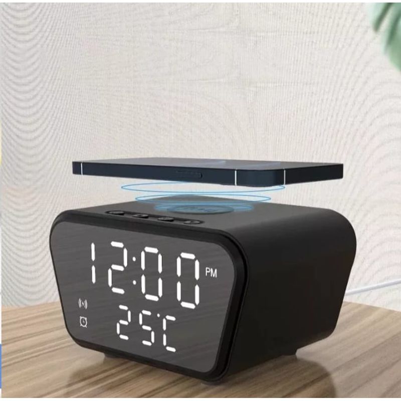 GENERICO - Reloj Despertador Con Cargador Inalámbrico Y Termómetro