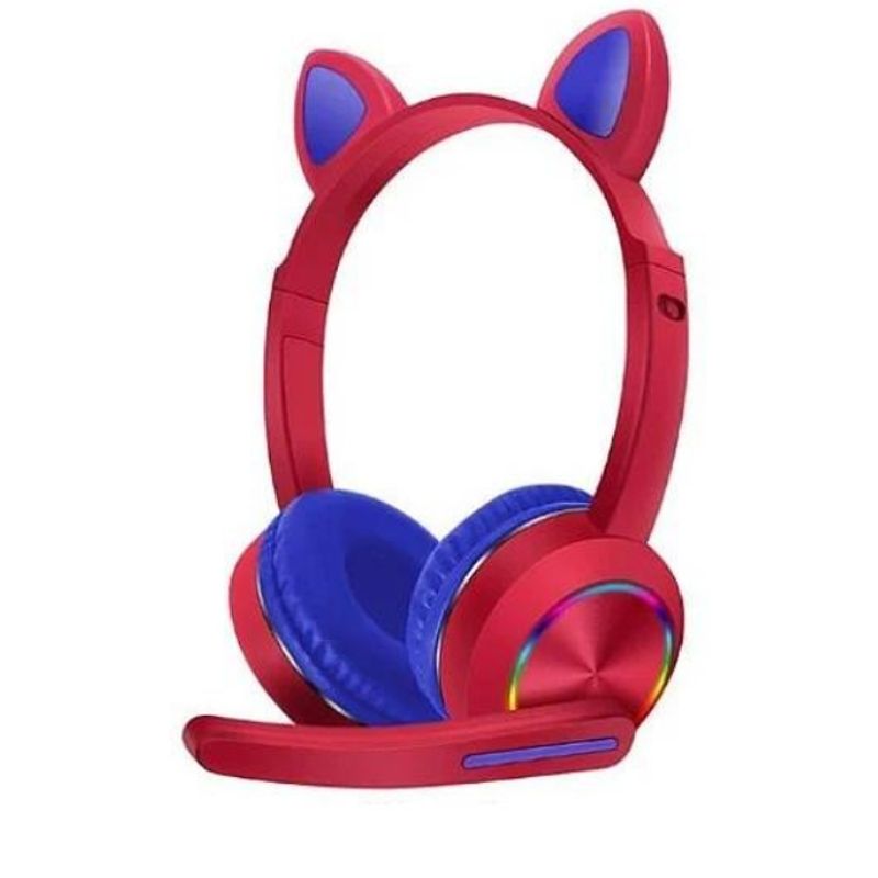 GENERICO - Audífono Gamer Con Microfono Gato Cable Con Luz Led Jack 35mm  ROJO