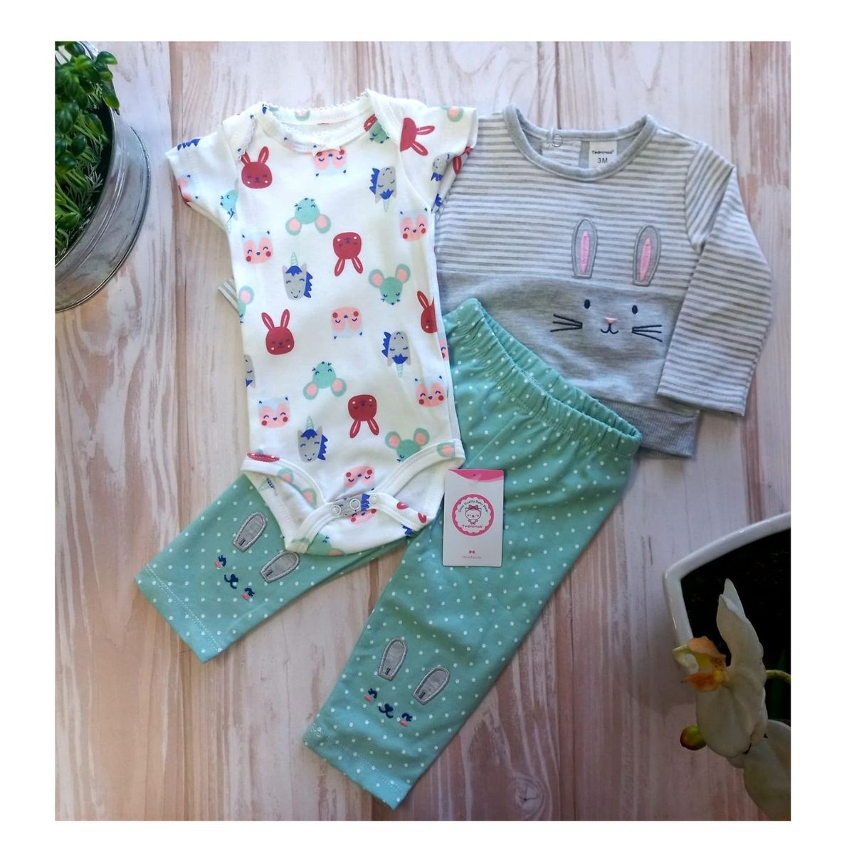 TEDMIMAK - Conjunto Bebe Niña Pack 3 Piezas Tedmimak Conejos