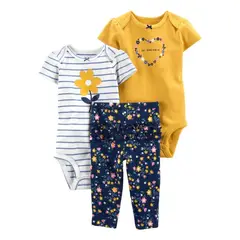 TEDMIMAK - Pack 3 Piezas Infantil Flores 100% Algodón Conjunto