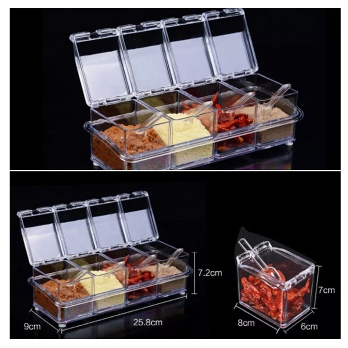 GENERICO - Set 4 Especieros Cuadrados Para Condimentos Con Cucharillas