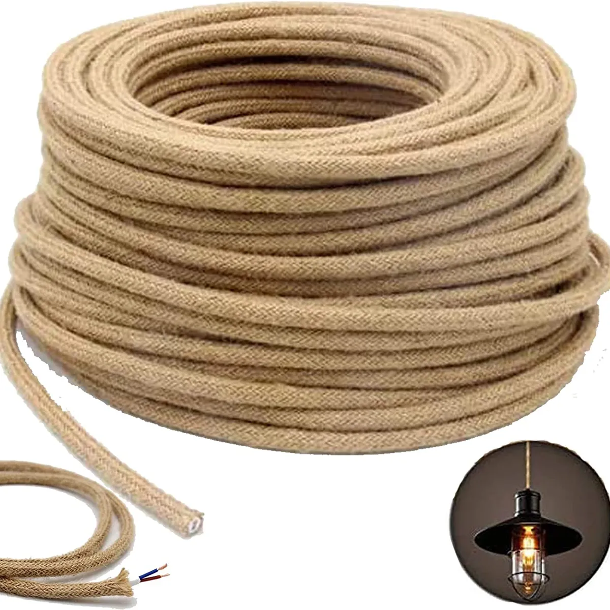 KUANGYE - Cable Cordón Eléctrico Yute Bipolar 2x0.75 Mm2 5 Mts