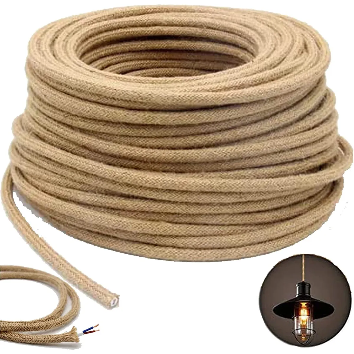 KUANGYE - Cable Cordón Eléctrico Yute Bipolar 2x0.75 Mm2 5 Mts