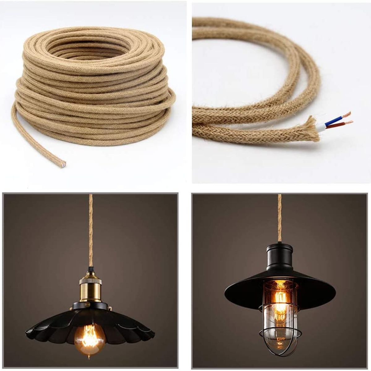 KUANGYE - Cable Cordón Eléctrico Yute Bipolar 2x0.75 Mm2 10 Mts