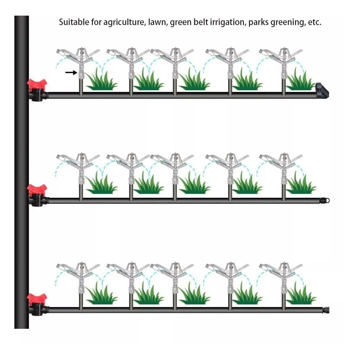 KUANGYE - Aspersor De Riego Agrícola 1.0 Pulgadas Rotación Automático 360°