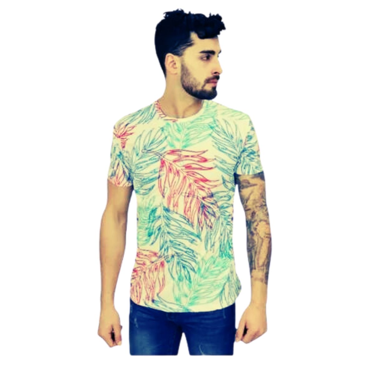 LOOK SHOP - Polera Manga Corta Algodón Diseño Tropical Playera. Calidad 206