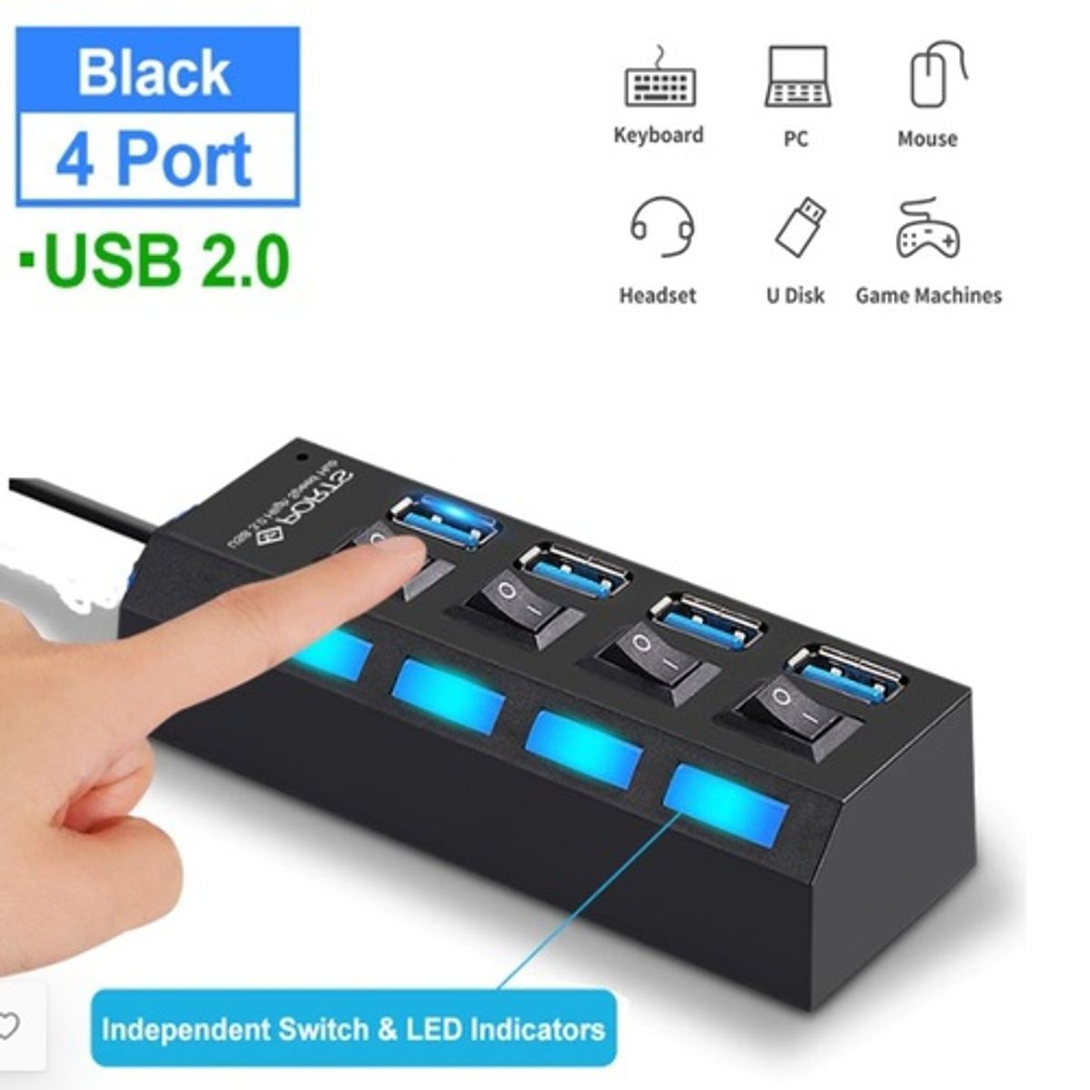 GENERICO - Multipuerto HUB 4 USB Extension 4 Puertos Extensor Botones