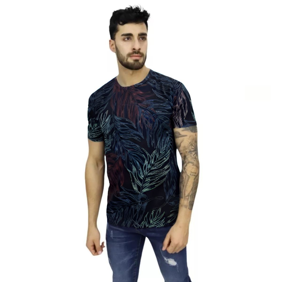 LOOK SHOP - Polera Manga Corta Algodón Diseño Tropical Playera. Calidad 206