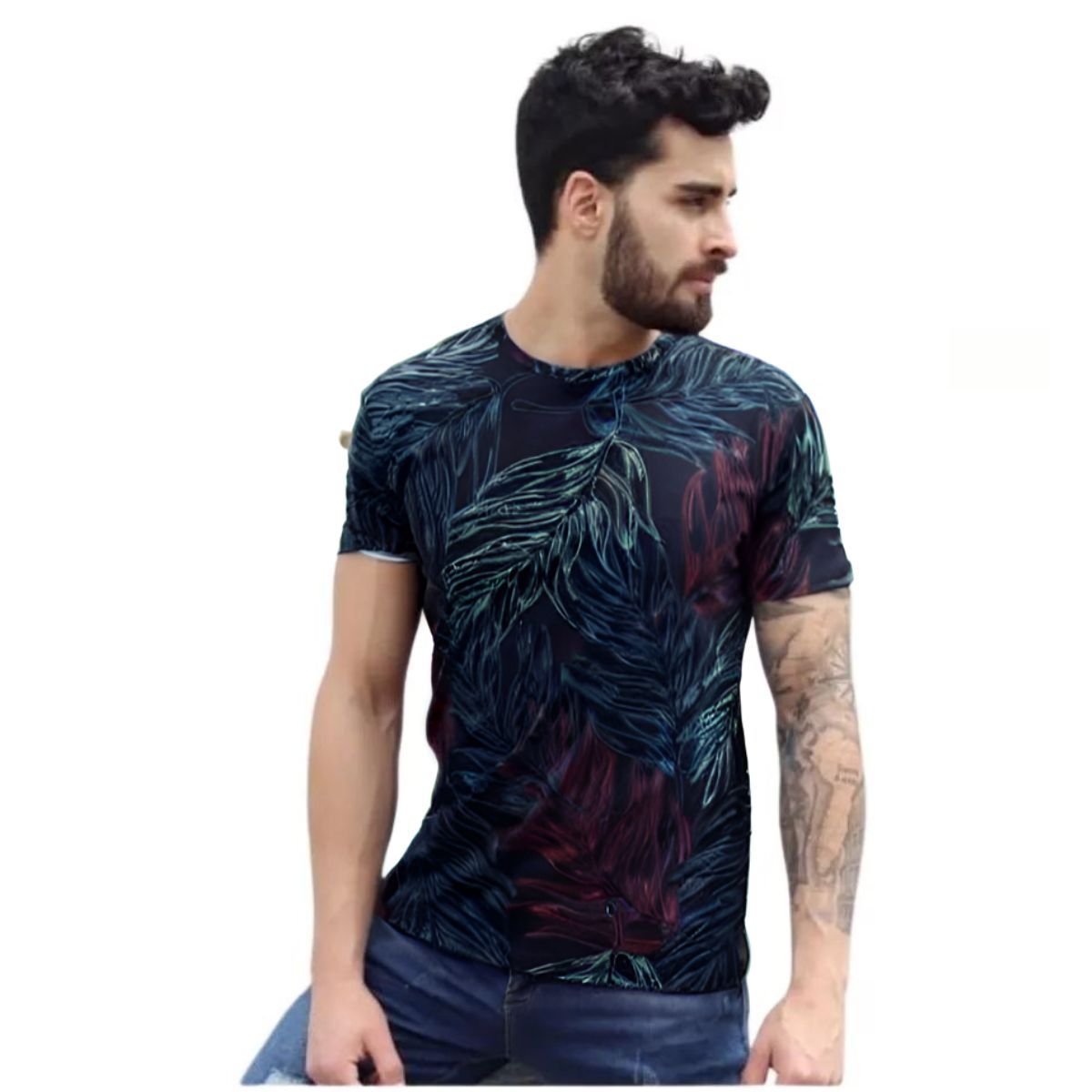 LOOK SHOP - Polera Manga Corta Algodón Diseño Tropical Playera. Calidad 206