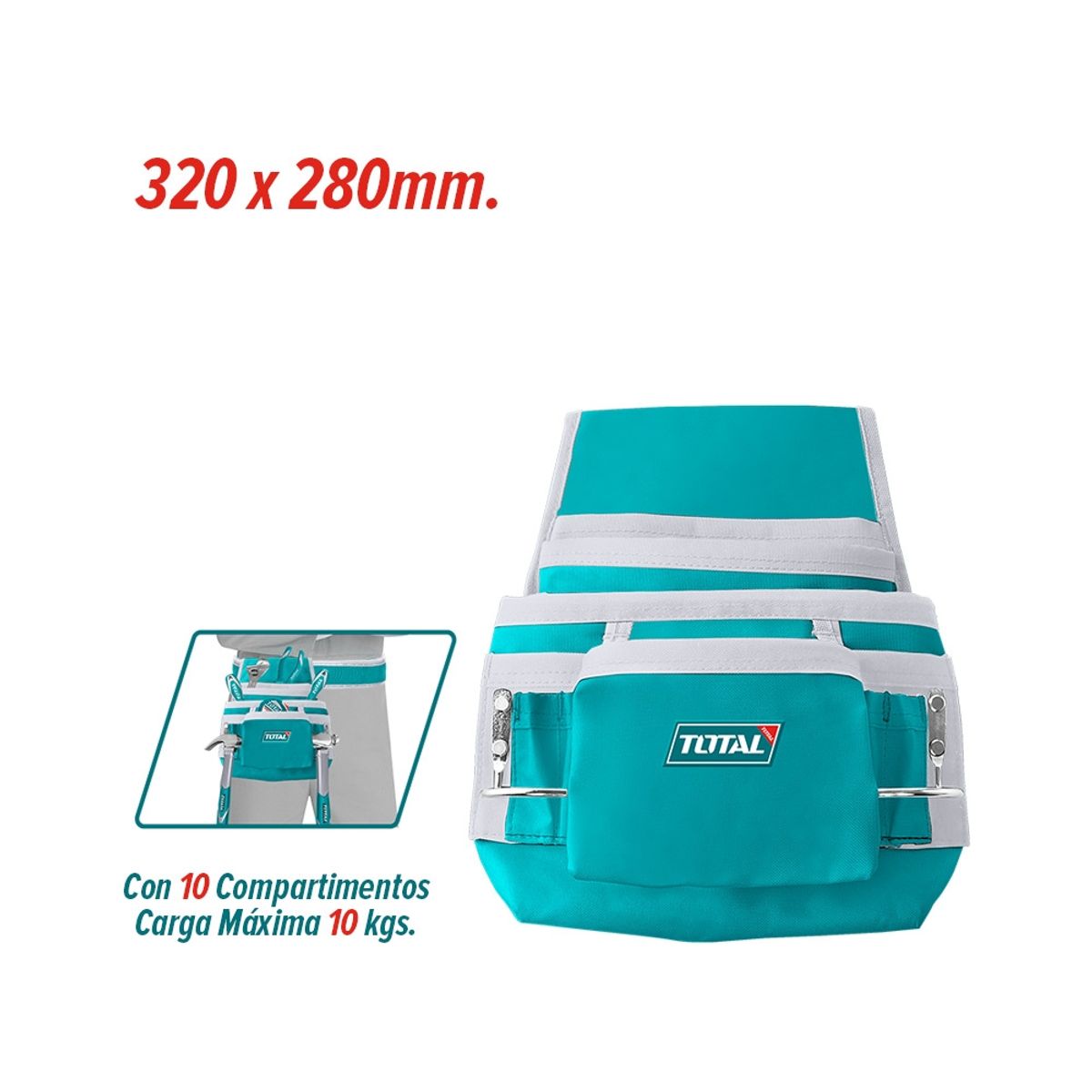 TOTAL TOOLS - Coleto Carpintero Simple Doble con Porta Martillos TOTAL