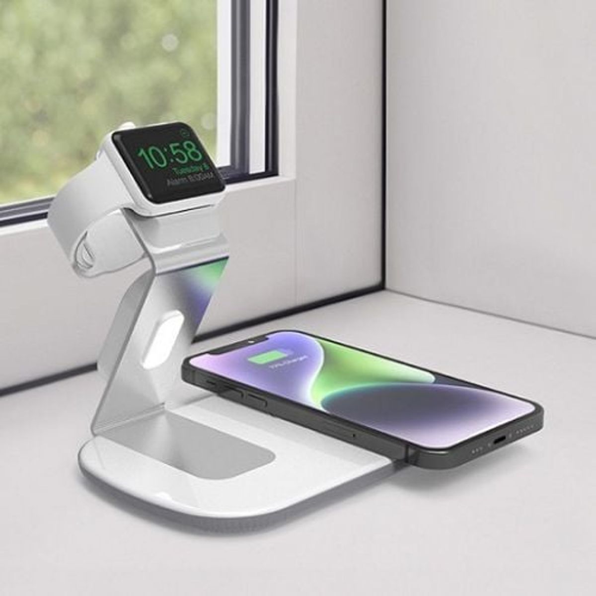 DUSTED - Base de Carga Inalámbrica Dual Compatible con Iphone y Apple Watch