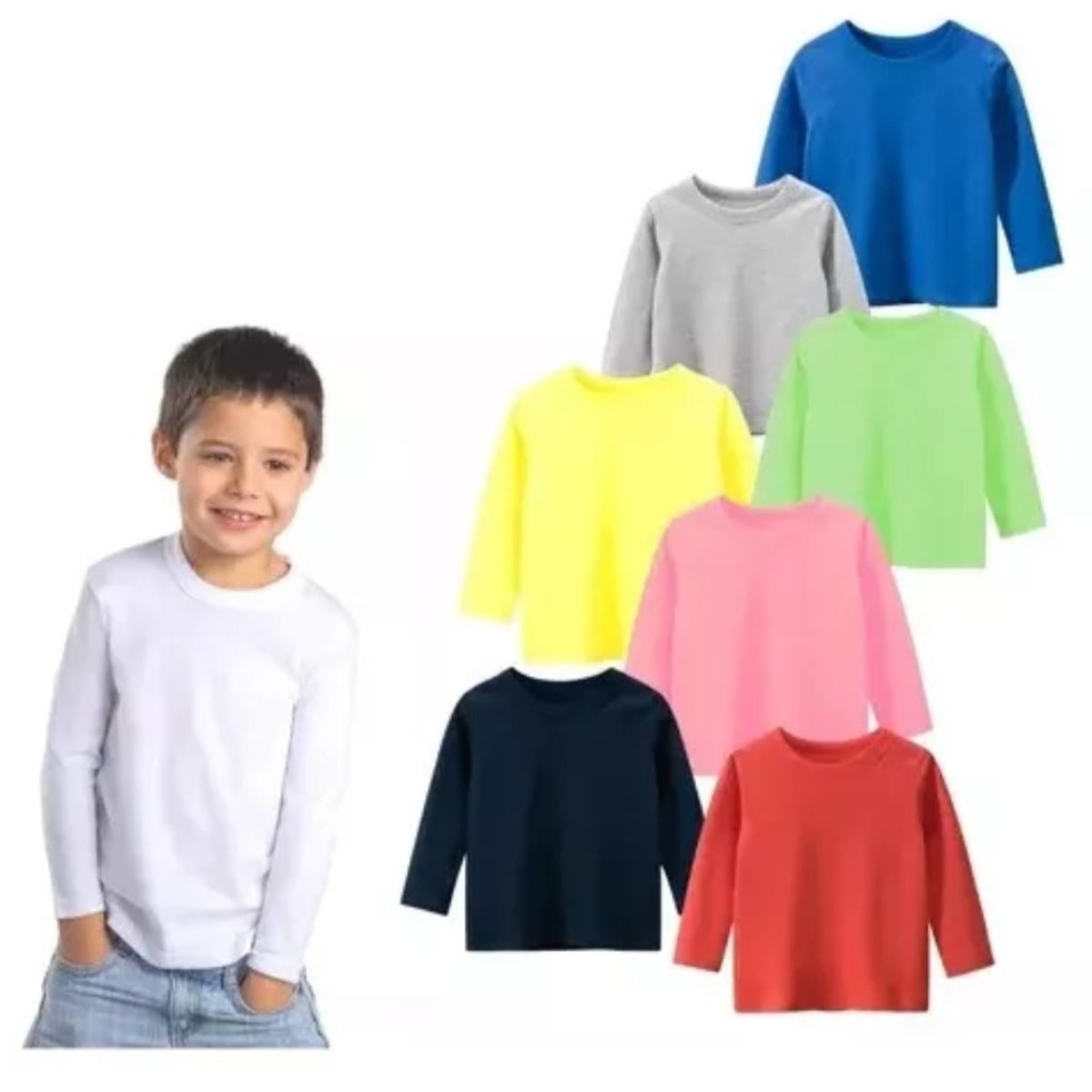 AGW - Pack 6 Camisetas Niño Algodón M/Larga Colores Surtidos