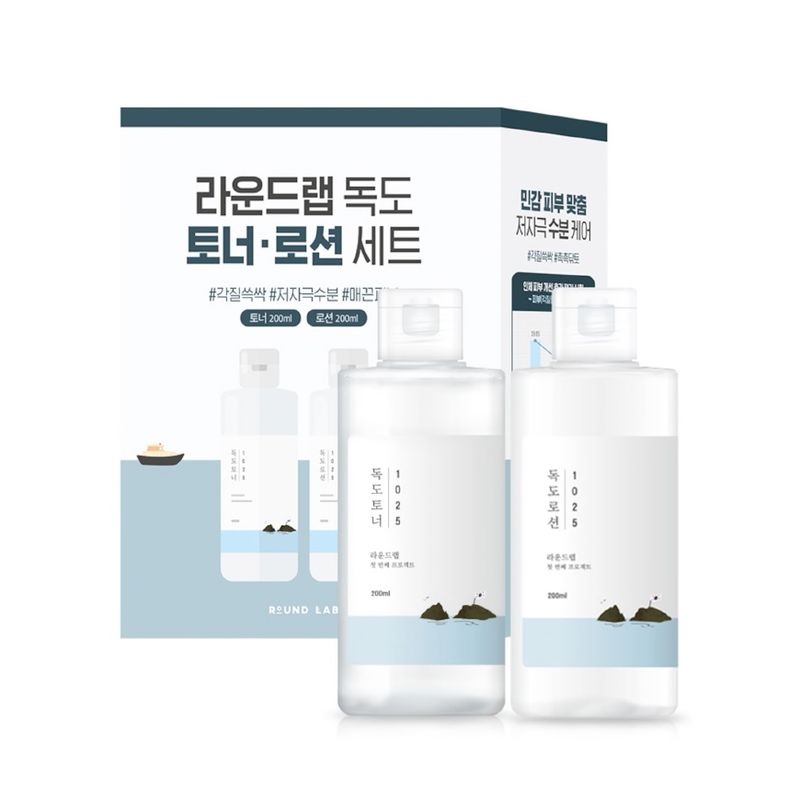 ROUND LAB - Set de Cuidado Facial Coreano Dokdo Lotion y Toner Calmante.
