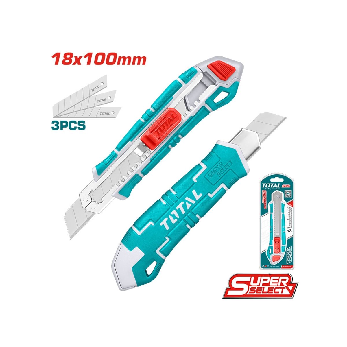 TOTAL TOOLS - Cuchillo Cartonero 18x100mm + 3 hojas TOTAL