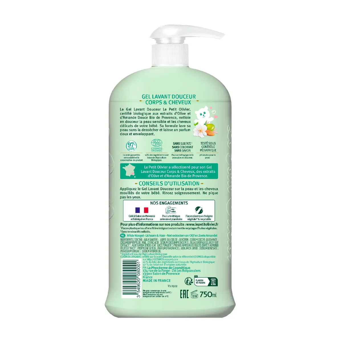 LE PETIT OLIVIER - Gel baño bebé - Cuerpo y Cabello - Le Petit Olivier - 750ml
