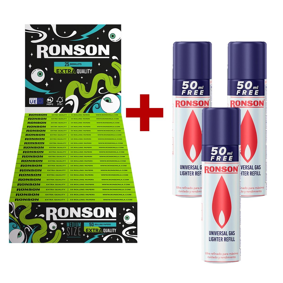 RONSON - Pack Caja Papelillos Ronson Extra Quality + Gas Butano x3