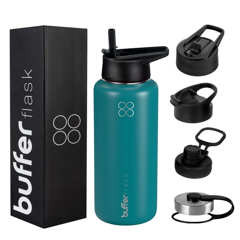 BUFFER FLASK - Termo Botella Agua Termica Acero Inoxidable+Tapas - Verde