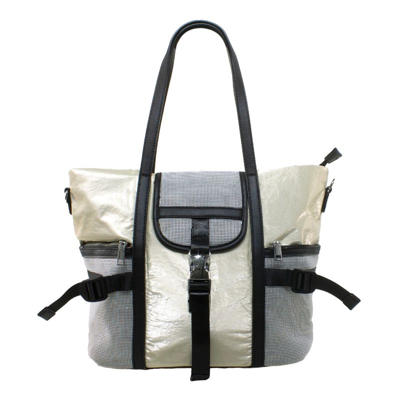 MAILEA - Cartera ecocuero franjas para mujer oro