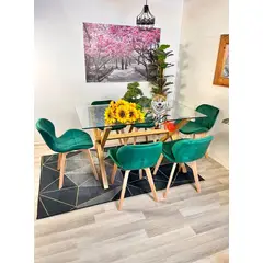 GENERICO - Comedor Madagascar (Mesa 140X90 VIDRIO + 6 Sillas radar velvet VERDE)