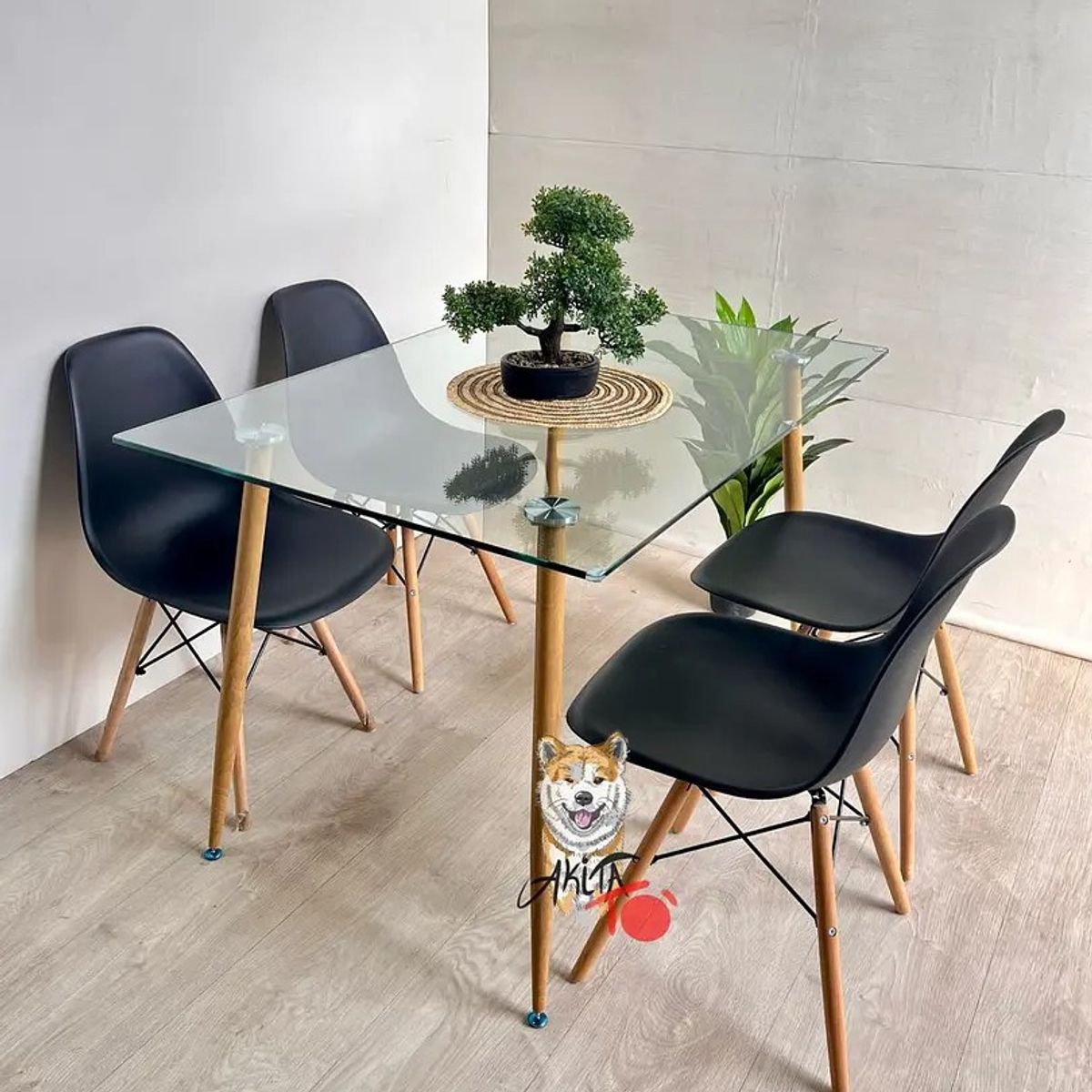 GENERICO - Comedor Glass Classic (Mesa 120X80 VIDRIO  4Sillas EamesclassicNEGRO)