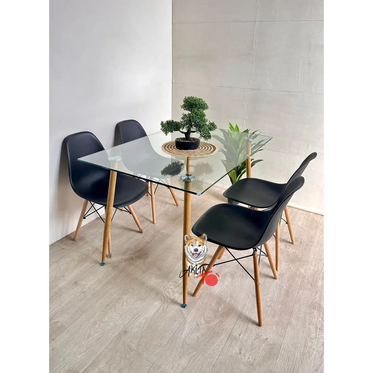 GENERICO - Comedor Glass Classic (Mesa 120X80 VIDRIO  4Sillas EamesclassicNEGRO)