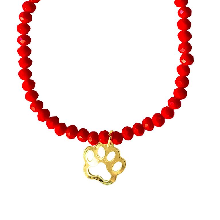 Pulsera Huella Perro Cristal Rojo Enchapado oro 18k Rojo TALLA UNICA