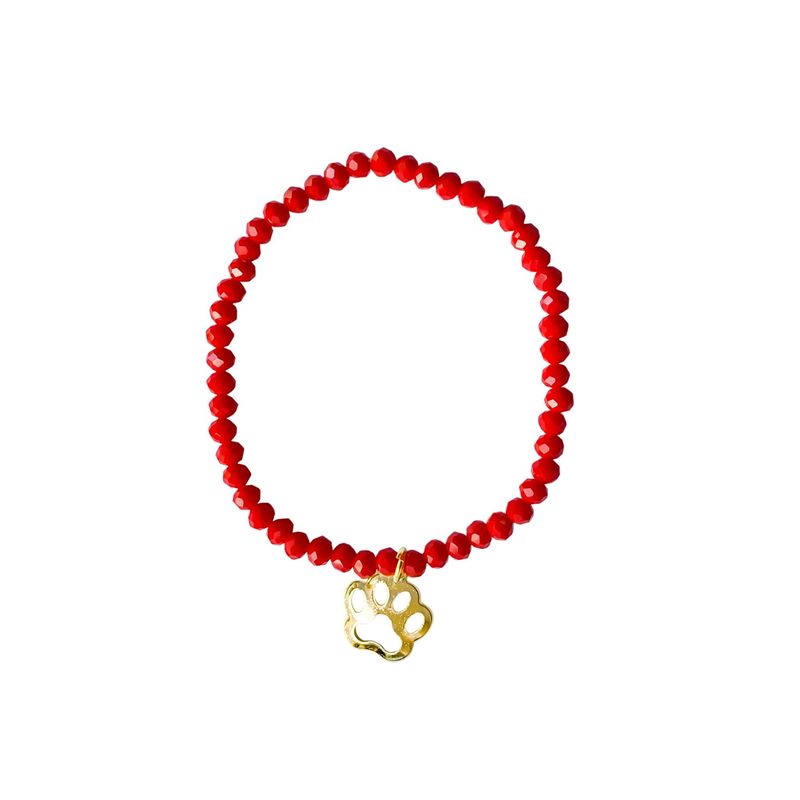 ANDREA COGGIOLA JOYAS - Pulsera Huella Perro Cristal Rojo Enchapado oro 18k
