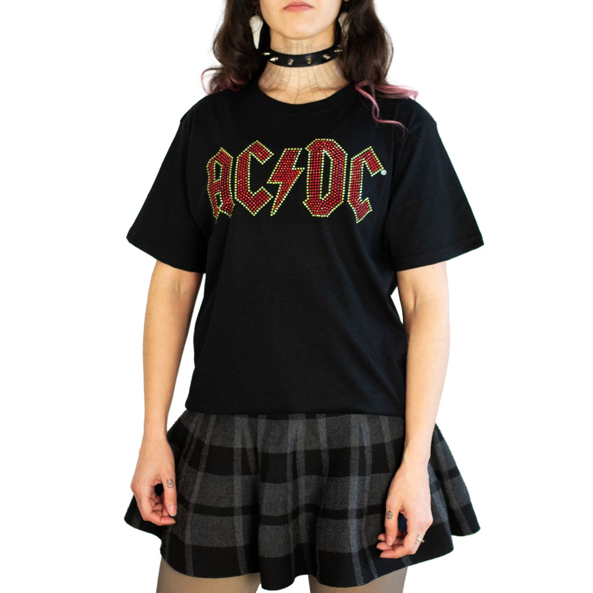 ROCK OFF OFFICIALLY LICENSED PRODUCTS - Polera original de ACDC con decoraciones de diamantes brillantes