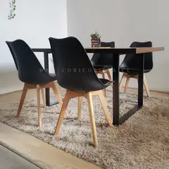 CORI CORI - Juego de comedor Mesa Industrial 140x90 + 4 Sillas Tulip Negro
