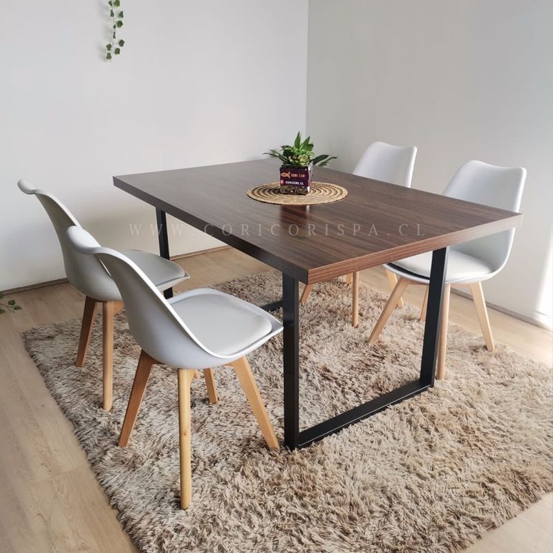 CORI CORI - Comedor Mesa Industrial 140x90 + 4 Sillas Tulip Blanco