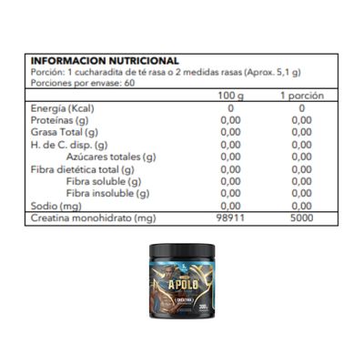 Imagen 2 del producto Creatina monohidratda Apolo 300 gramos micronizada.