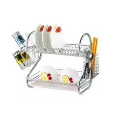 GENERICO - Escurridor Secador Cromado De Platos 2 Niveles Secaplatos