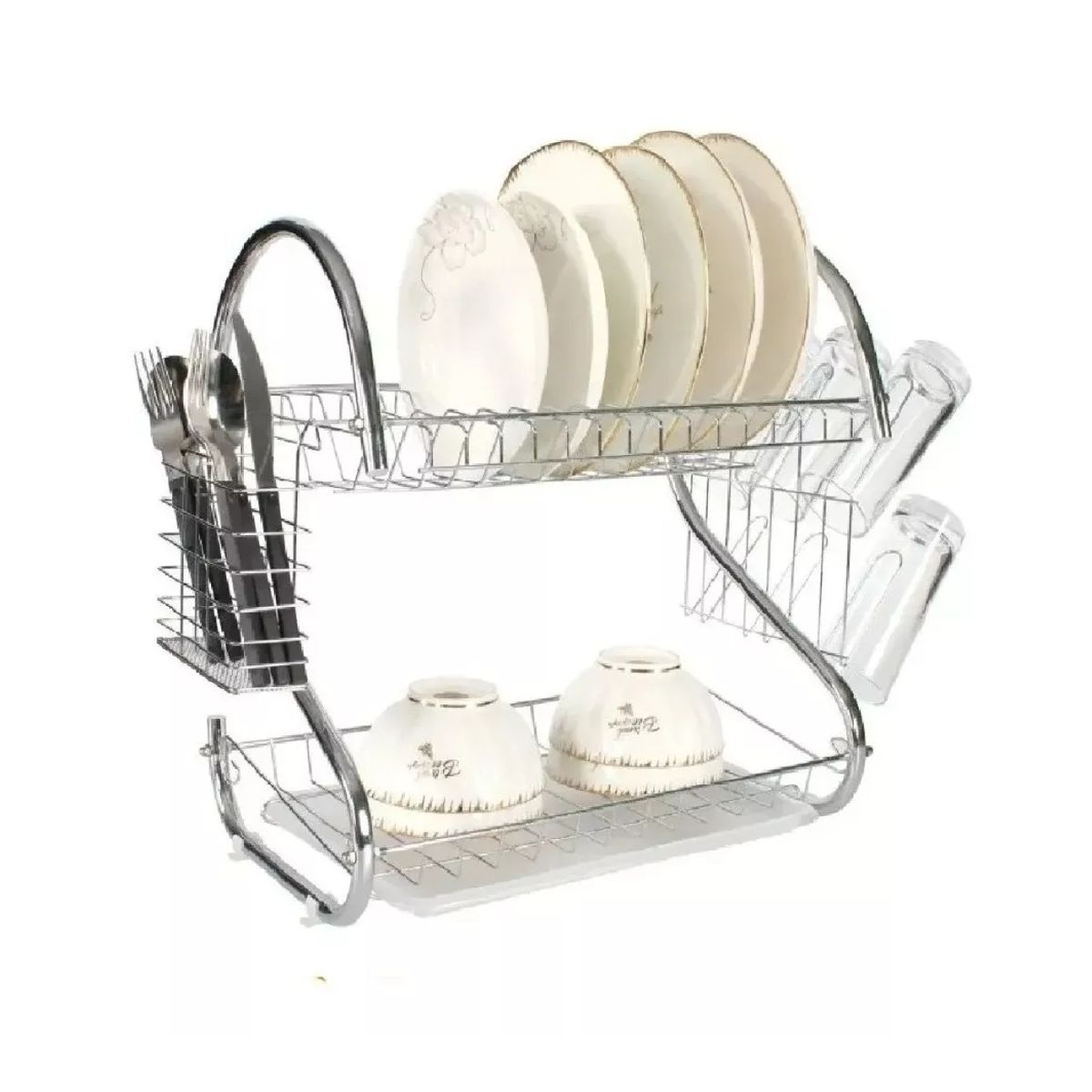 GENERICO - Escurridor Secador Cromado De Platos 2 Niveles Secaplatos