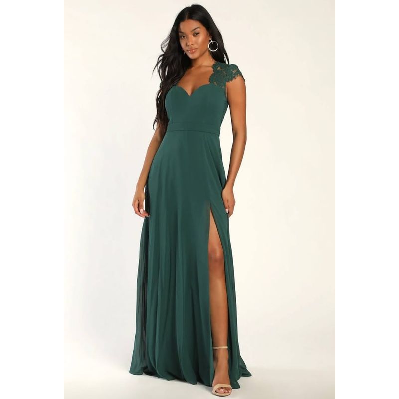 CHERRY MOON - Vestido Maxi Largo Agustina Verde Petróleo