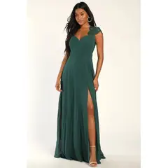 CHERRY MOON - Vestido Maxi Largo Agustina Verde Petróleo